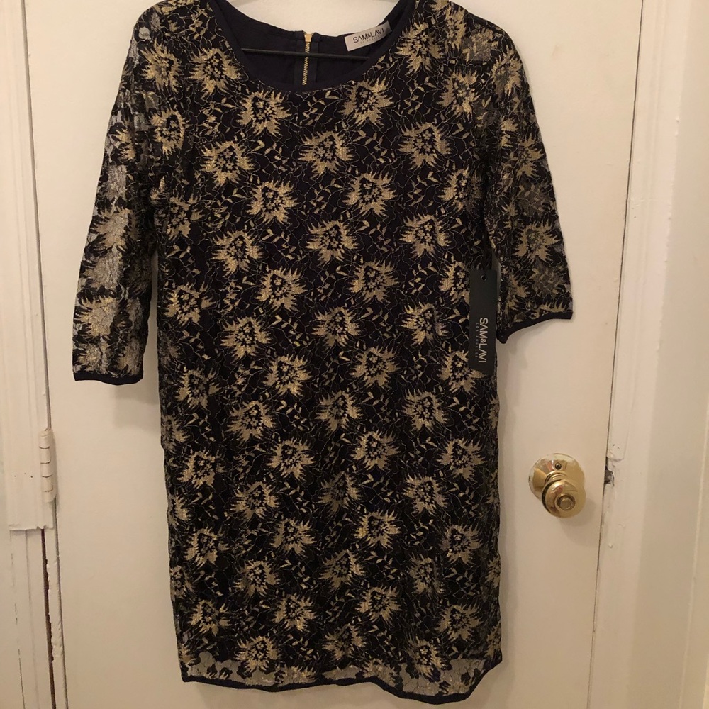 Brand NWT Anthropologie Sam & Lavi black and gold dress S Smoke free home